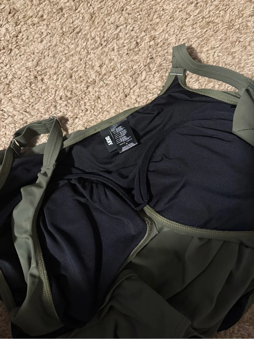 DKNY Olive Green and Black One-Piece Swimsuit - Picture 2 of 5